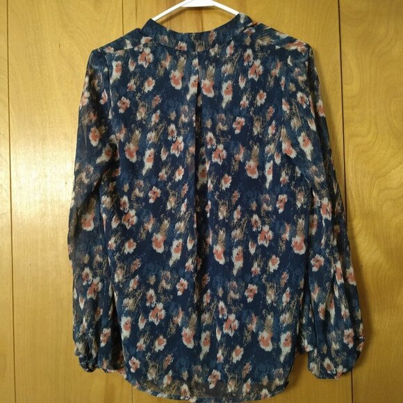 Eri + Ali Women's XS Anthropologie Floral Peasant Boho Long Sheer Sleeve Blouse - Picture 5 of 6